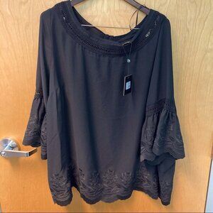 MICHEL STUDIO Sz 24 Plus Size Embroidery Flute Sleeve Boatneck Top